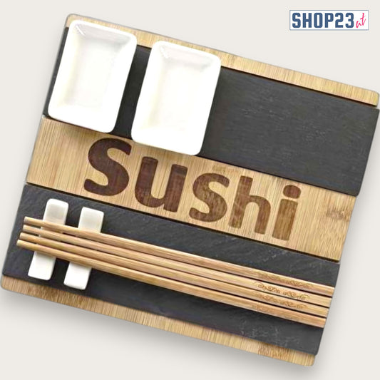 Sushi-Servierbrett aus Bambus und Schiefer – Mit Zubehör für den perfekten Sushi-Genuss