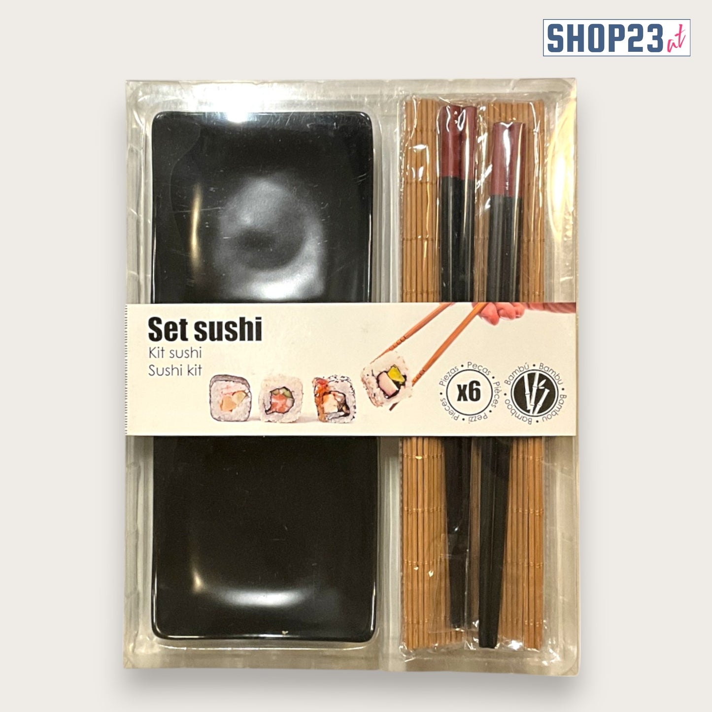 6-teiliges Sushi-Set für 2 Personen – Bambus und Schwarz