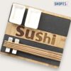 Sushi-Servierbrett aus Bambus & Schiefer – mit Porzellanschälchen & Stäbchen – 27 × 20,5 cm